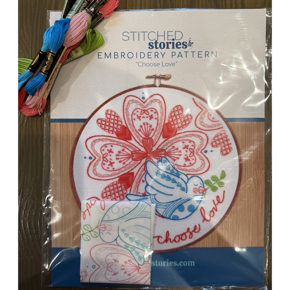 Embroidery Pattern Kit "Choose Love" Printed Design With DMC Floss NEW Hearts